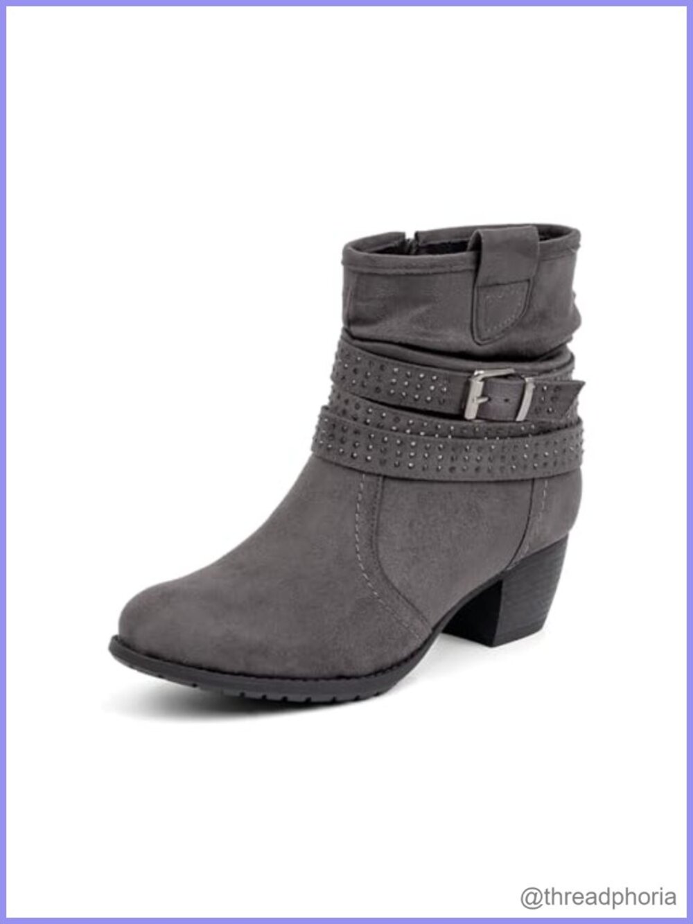 Women's Round Toe Booties with Jeweled Strap and Low Heel